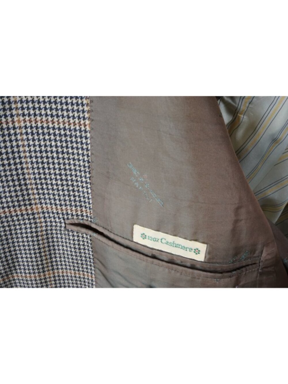 Kiton Napoli Brown Black Gold Houndstooth 100% Cashmere Sport Coat Jacket Sz 46L - Picture 7 of 9